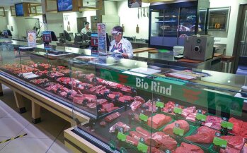Die Kunden können an der Fleischtheke bestes Bio-Rindfleisch und Schweinefleisch aus dem Rewe-eigenen Strohwohlprojekt erstehen.