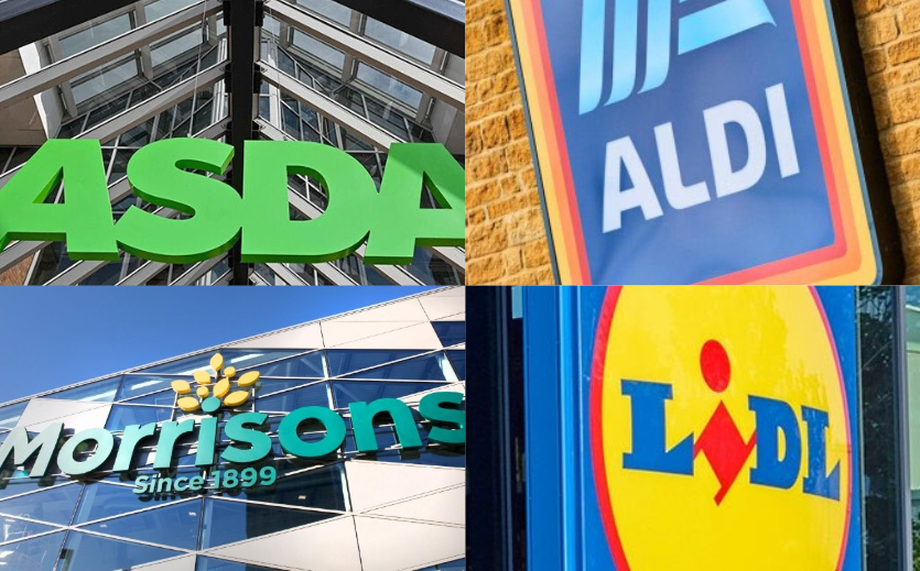 Logos von Lidl Morrisons, Aldi und Asda