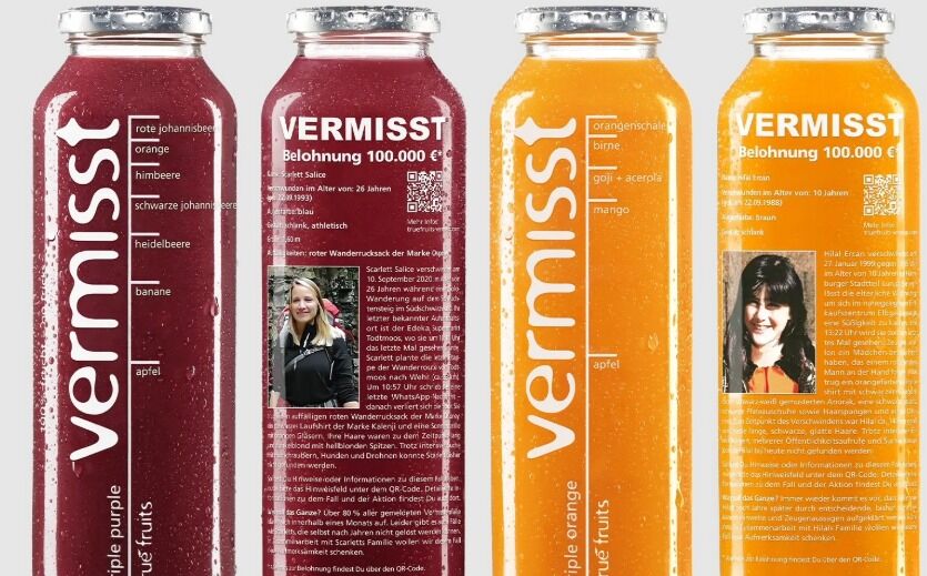 True Fruits druckt Fotos vermisster Frauen auf Smoothie-Flaschen