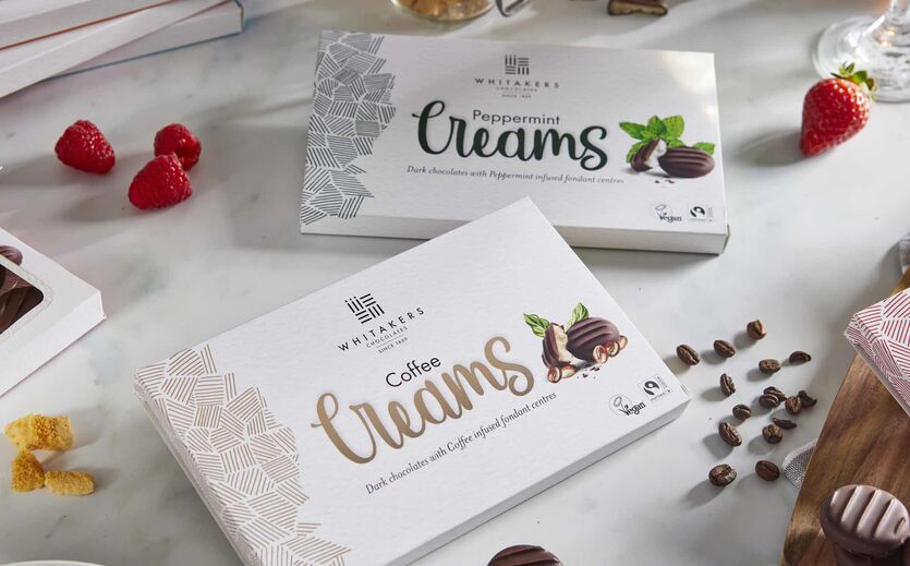 Whitakers schließt sich Bramble Foods an: Zwei Whitackers Schokoladenwaren-Verpackungen. 