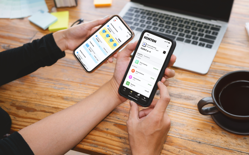 Smartphones mit einer Banking-App und digitaler Zahlungsübersicht.