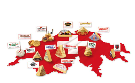 Die Karte zeigt, wo welcher Käse in der Schweiz beheimatet ist.