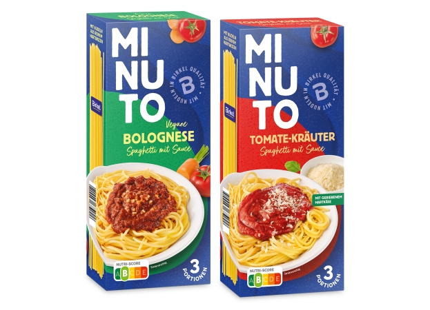 Pasta-Kits Birkel MINUTO “Vegane Bolognese” und Birkel MINUTO „Tomate-Kräuter mit Hartkäse“