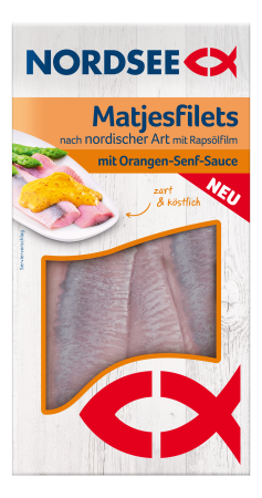 Matjesfilets nach nordischer Art mit Rapsölfilm mit Orangen-Senf-Sauce
