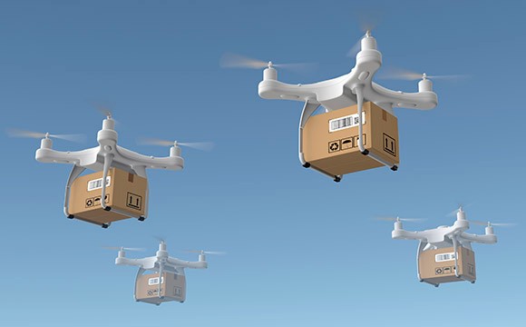 Delivery drones flying